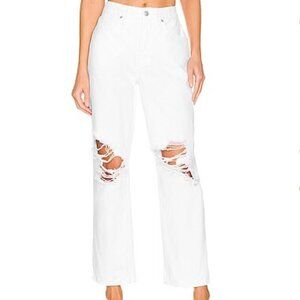 GOOD AMERICAN Good 90s Duster White Distressed Straight High Rise Jeans US 10/30